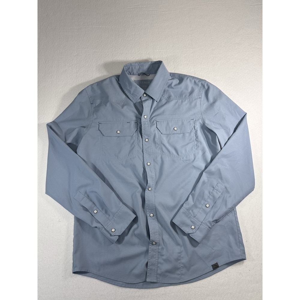 L.L. Bean Men's Medium Regular BlueGray Western Snap Front Shirt Repreve Stretch